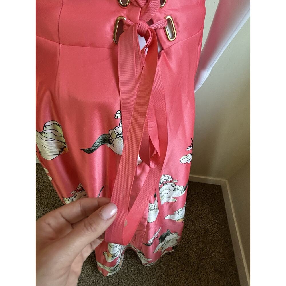 BHLDN Savannah Strapless Floral Satin A-Line Maxi Dress Womens 14 Pink Wedding - Picture 8 of 16